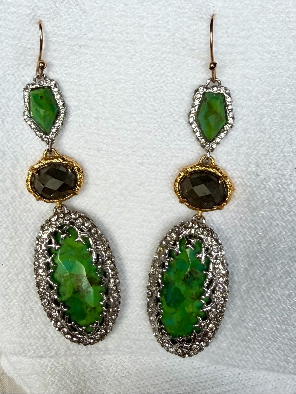 Alexis Bittar Green Stone & Crystal Triple Drop Earrings
